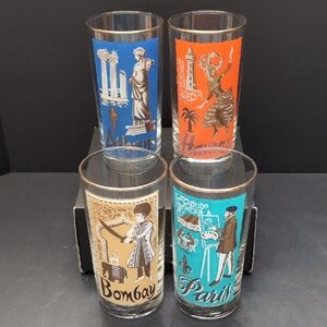 VGT,Libbey Set Of 4 International Cities High Ball/Tumbler Glass Cups.